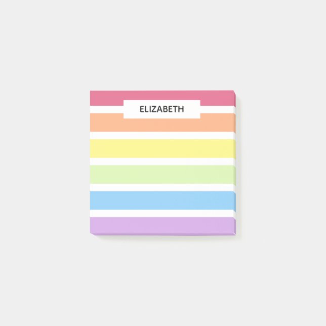 Notas Post-it® Pastel Franjas Arcoíris Nombre | Personalizar (Anverso)