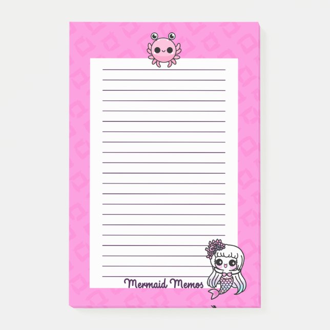 Notas Post-it® Pastel Gótico Kawaii Mermaid Memos 4x6 Notepad (Anverso)