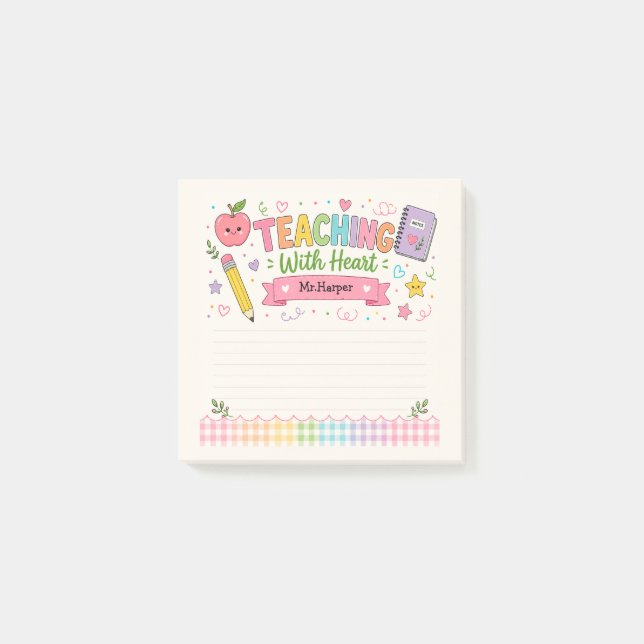 Notas Post-it® Pastel Personalizado a Cuadros Enseñando Con Coraz (Anverso)