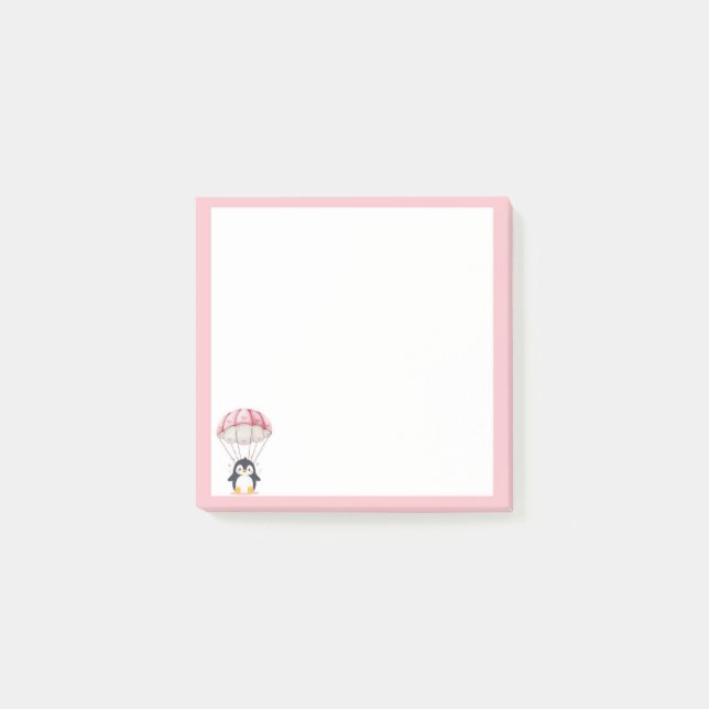 Notas Post-it® Pastel Pink Cute Penguin Parachute Notes (Anverso)