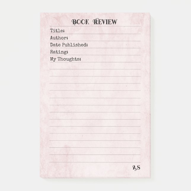 Notas Post-it® Pastel Pink Elegant Simple Monogram Book Review  (Anverso)