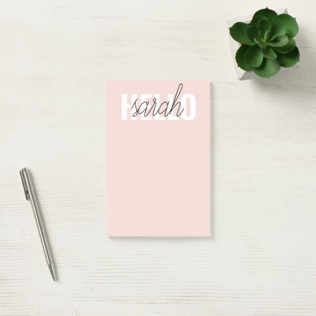 Notas Post-it® Pastel Pink Hello Y You Name Moderno (Oficina)