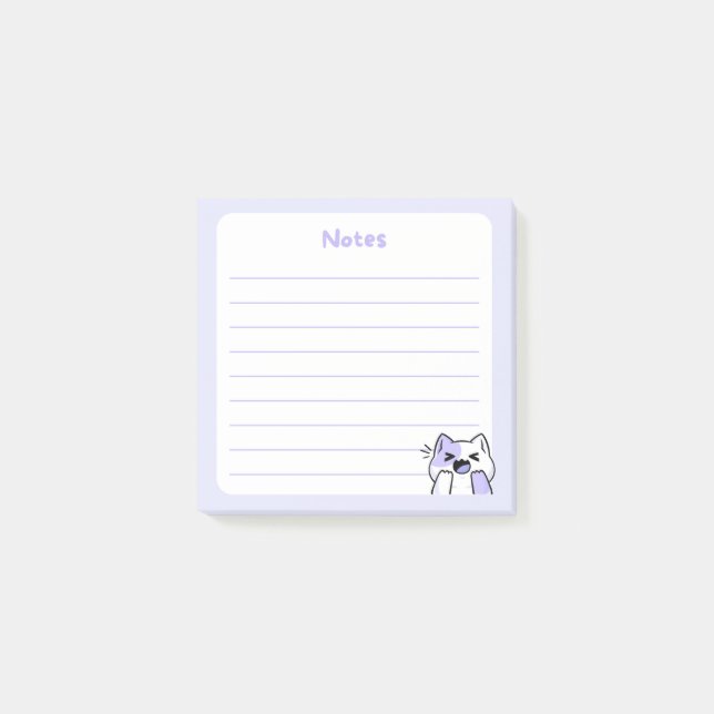 Notas Post-it® Pastel Purple Kawaii Chibi Laughty Kitty Cat (Anverso)
