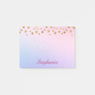 Notas Post-it® Pastel Purpurina rosado púrpura Estrellas de oro