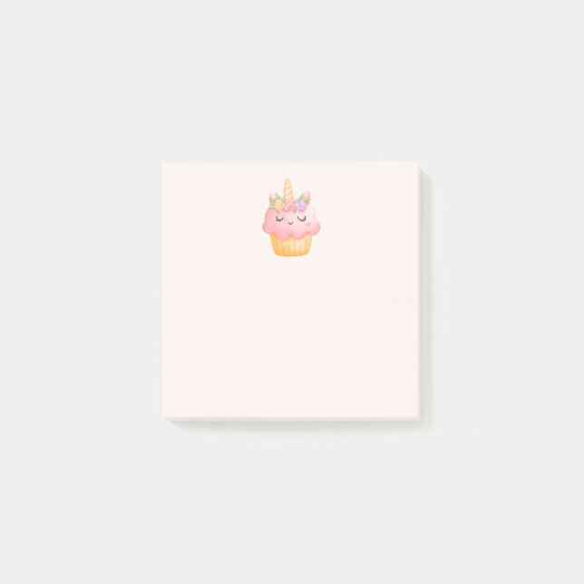 Notas Post-it® Pastel rosa dulce Unicornio con Rosas (Anverso)