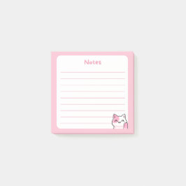 Notas Post-it® Pastel Rosa Kawaii Chibi Kitty Cat saludando