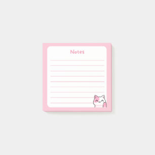 Notas Post-it® Pastel Rosa Kawaii Chibi Kitty Cat saludando