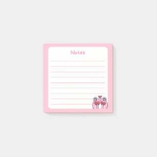 Notas Post-it® Pastel Rosa Kawaii Chibi Rana Sujetando corazones