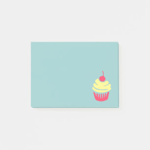 Notas Post-it® Pastel rosa y amarillo con cereza encima