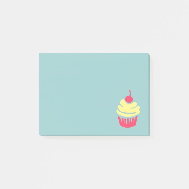 Notas Post-it® Pastel rosa y amarillo con cereza encima (Anverso)