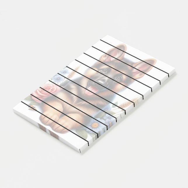 Notas Post-it® Pastor alemán juguetón con flores (En perspectiva)