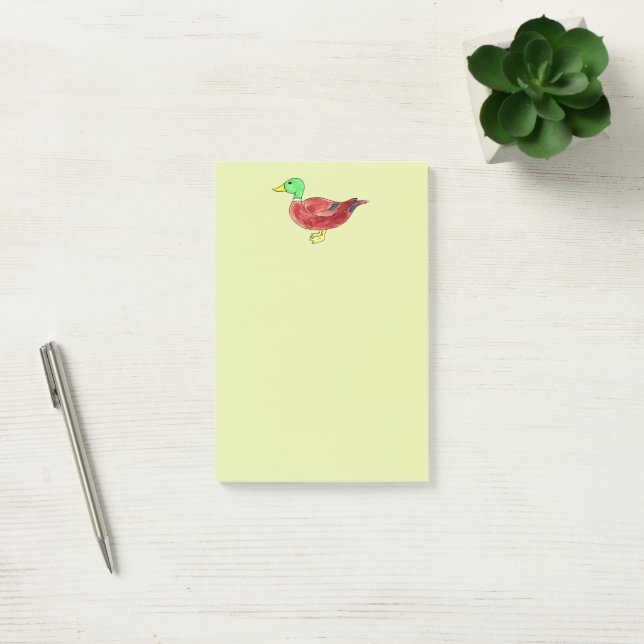 Notas Post-it® Pato de cabeza verde acuarela (Oficina)