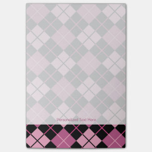Notas Post-it® Patrón argyle en negro y rosa