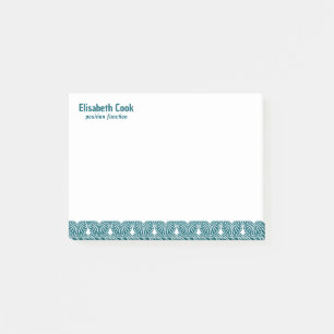 Notas Post-it® Patrón Art Deco de Turquesa y Blanco, Texto Person