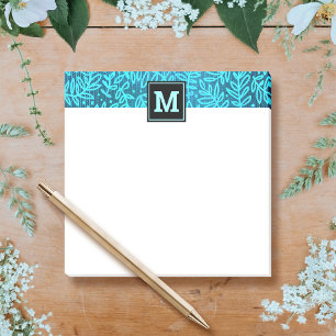 Notas Post-it® Patrón botánico monogramo de hoja turquesa moderno