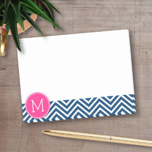 Notas Post-it® Patrón Chevron con monograma - Magenta marina