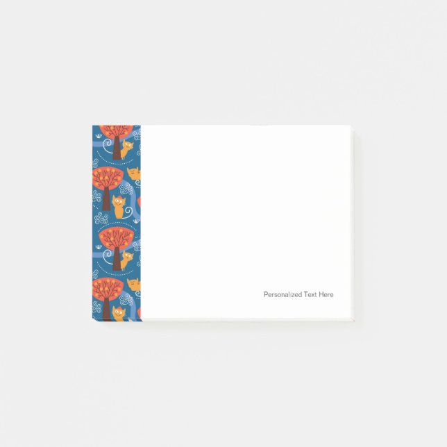 Notas Post-it® patrón con gatos y pájaros lindos (Anverso)