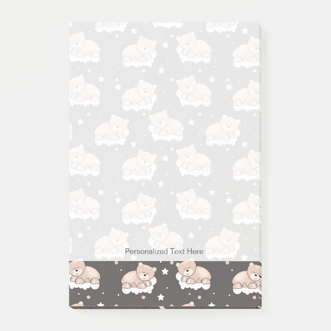 Notas Post-it® patrón con oso pequeño durmiendo (Anverso)