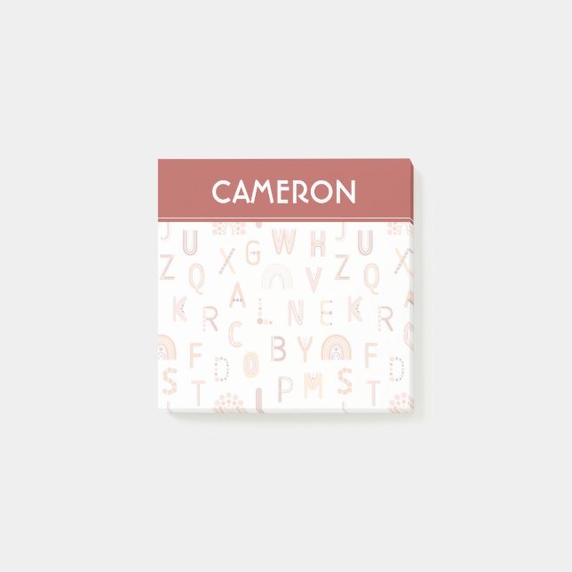 Notas Post-it® Patrón de alfabeto arcoiris diverso (Anverso)