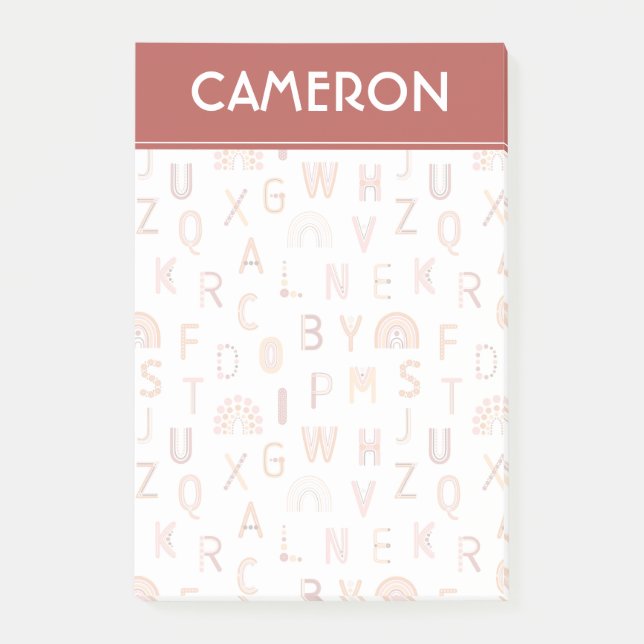 Notas Post-it® Patrón de alfabeto arcoiris diverso (Anverso)