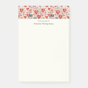 Notas Post-it® Patrón de amor caprichoso de los corazones rojos