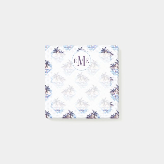 Notas Post-it® Patrón de árbol de palma geométrica púrpura de col (Anverso)