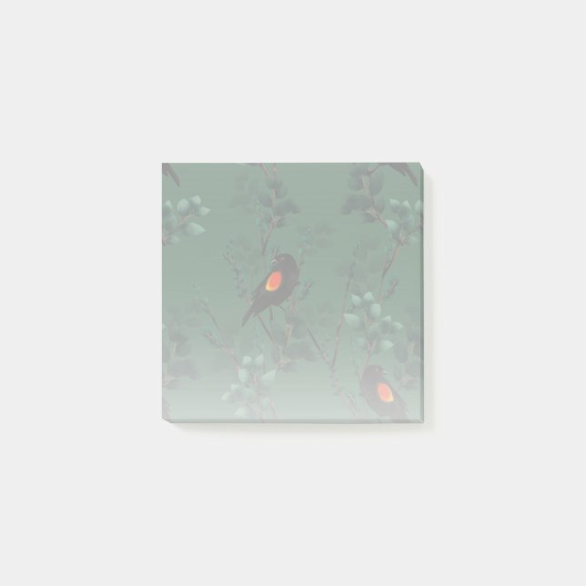 Notas Post-it® Patrón de ave negra de ala roja (Anverso)