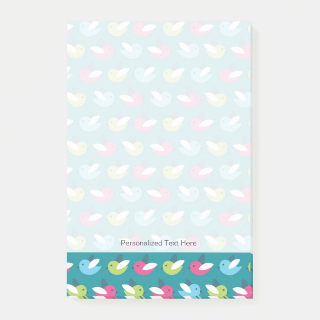 Notas Post-it® Patrón de aves Azul (Anverso)