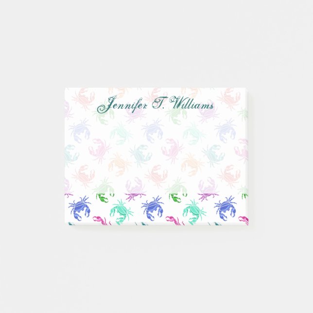 Notas Post-it® Patrón De Cangrejos| Agregar su nombre (Anverso)