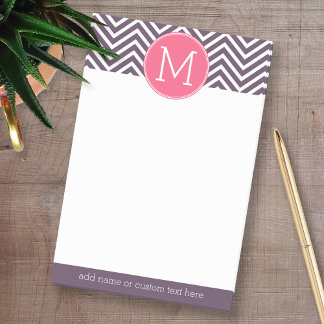 Notas Post-it® Patrón de Chevron con monograma - Púrpura Rosa