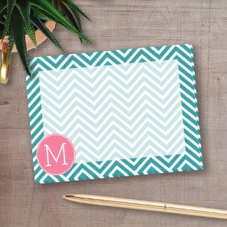 Notas Post-it® Patrón de Chevron con monograma - Verde azulado ro