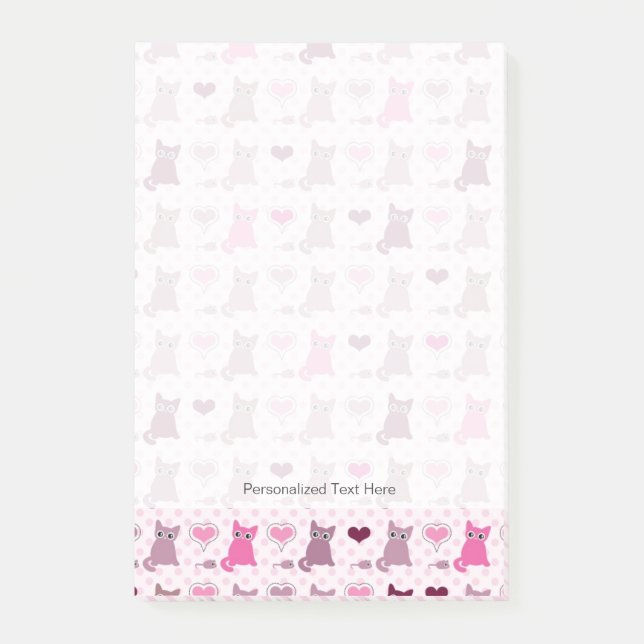 Notas Post-it® Patrón de chicas de gatitos (Anverso)
