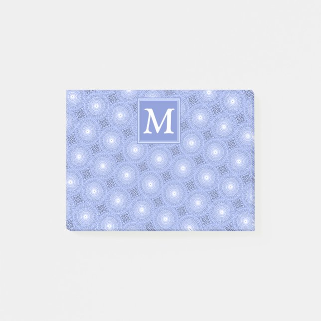 Notas Post-it® Patrón de círculos azules de monograma (Anverso)