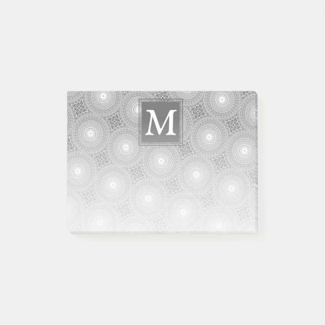 Notas Post-it® Patrón de círculos grises de monograma (Anverso)