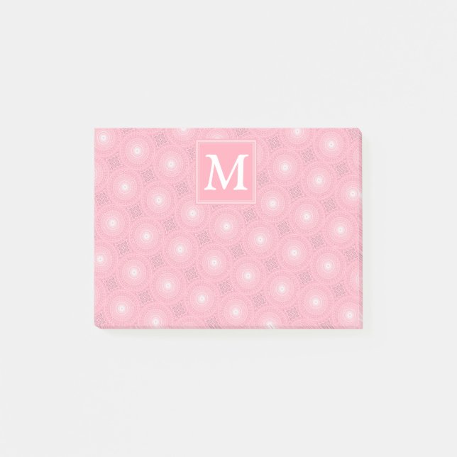 Notas Post-it® Patrón de círculos rosados monograma (Anverso)