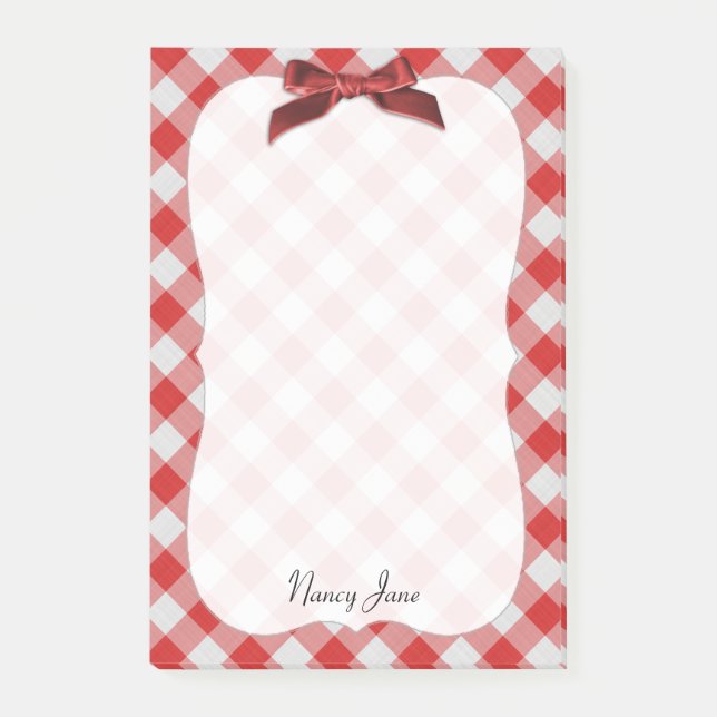 Notas Post-it® Patrón de comprobación de Gingham rojo y blanco pe (Anverso)