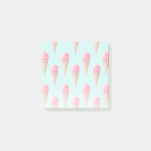 Notas Post-it® Patrón de cono de helado de fresa rosa