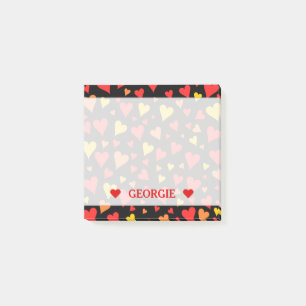 Notas Post-it® Patrón de corazón rojo, Naranja y amarillo flota
