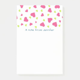 Notas Post-it® Patrón de Corazones Caídos Rosas y Verdes Adorable