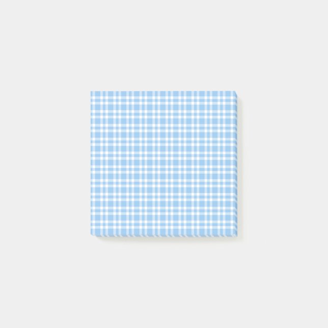 Notas Post-it® Patrón de Cuadro Escocés Azul Blanco (Anverso)