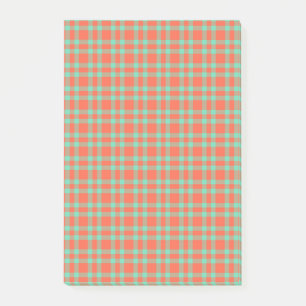 Notas Post-it® Patrón de Cuadro Escocés Coral Aquamarina