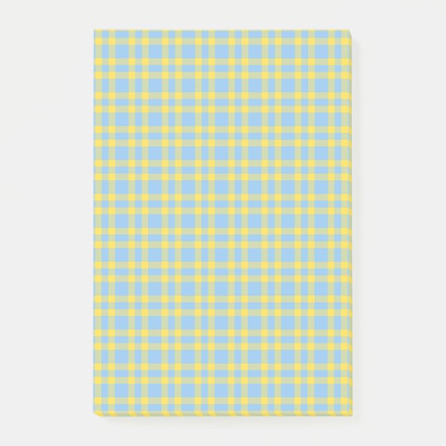 Notas Post-it® Patrón de Cuadros Azules y Amarillos (Anverso)