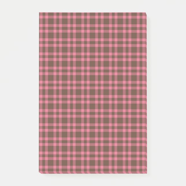 Notas Post-it® Patrón de Cuadros Rosa Marrón (Anverso)