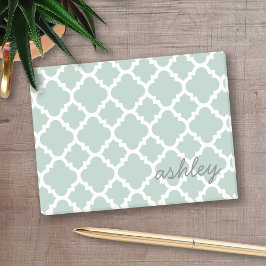 Notas Post-it® Patrón de cuatrefoil de menta con nombre personali