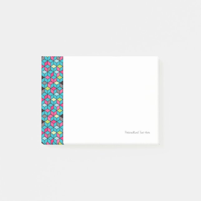 Notas Post-it® Patrón de cubo rosa y turquesa (Anverso)