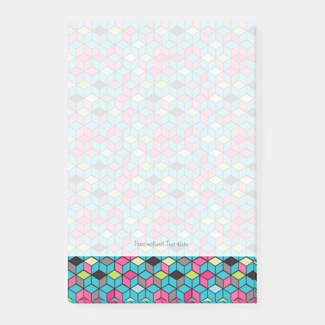 Notas Post-it® Patrón de cubo rosa y turquesa (Anverso)