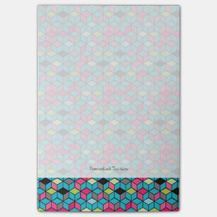 Notas Post-it® Patrón de cubo rosa y turquesa