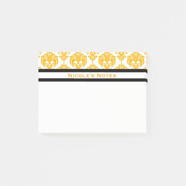 Notas Post-it® Patrón de Damasco amarillo y blanco Personalizado  (Anverso)