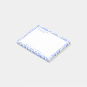 Notas Post-it® Patrón de Damasco Floral Blanco Polvo