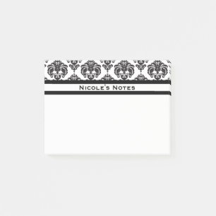 Notas Post-it® Patrón de damasco negro y blanco Moderno personali